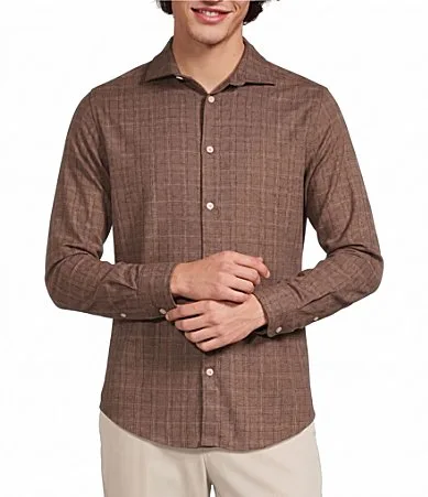 Weekend Edit Slim Fit Plaid Coat Front Shirt