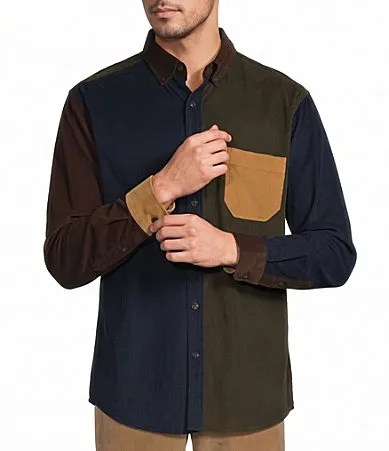 Long Sleeve Solid Color Block Corduroy Sport Shirt by Roundtree & Yorke