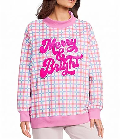 Long Sleeve Merry & Bright Patchwork Design Oversized Sweatshirt by Katydid