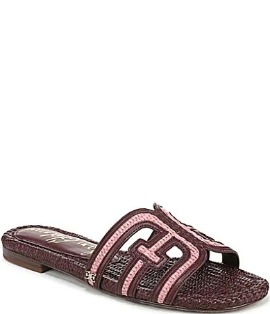 Bay Raffia and Leather Double E Logo Slide Sandals by Sam Edelman