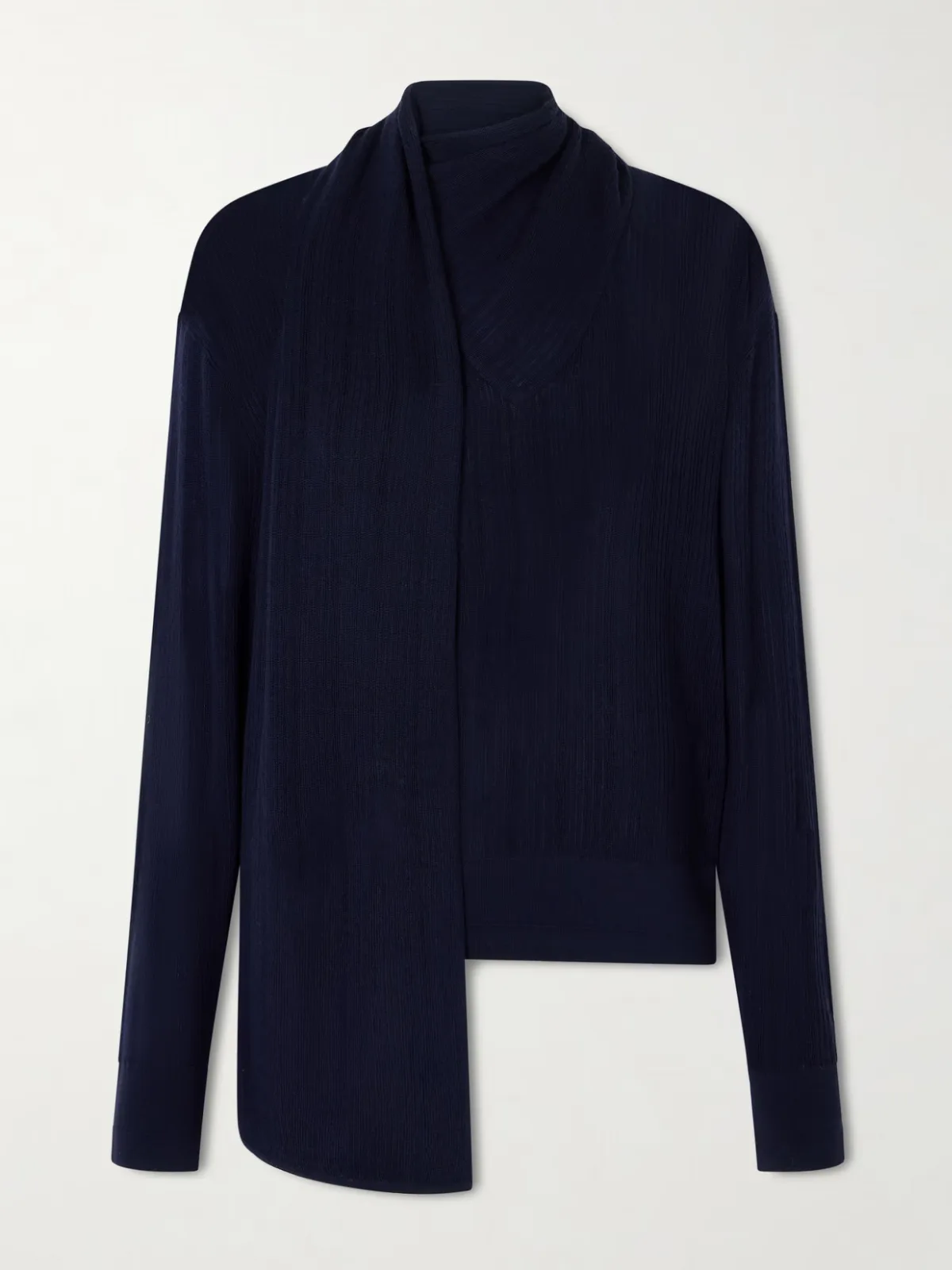 - Scarf-detailed Ribbed Merino Wool Sweater - by Maria McManus