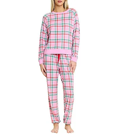 Star Seeker Lounge Knit Plaid Print Top & Joggers Pajama Set
