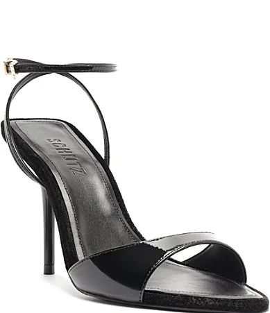 Elodie Buckle Patent Leather Ankle Strap Stiletto Dress Sandals by SCHUTZ