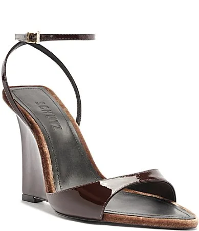 Elodie Patent Leather Ankle Strap Wedge Sandals by SCHUTZ