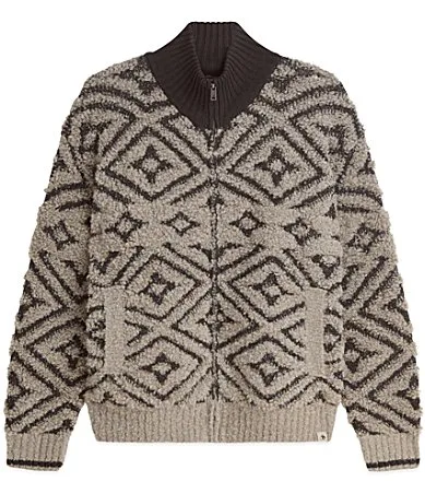 Long Sleeve Jacquard Wool Blend Relaxed Fit Zip Up Cardigan by Scotch & Soda