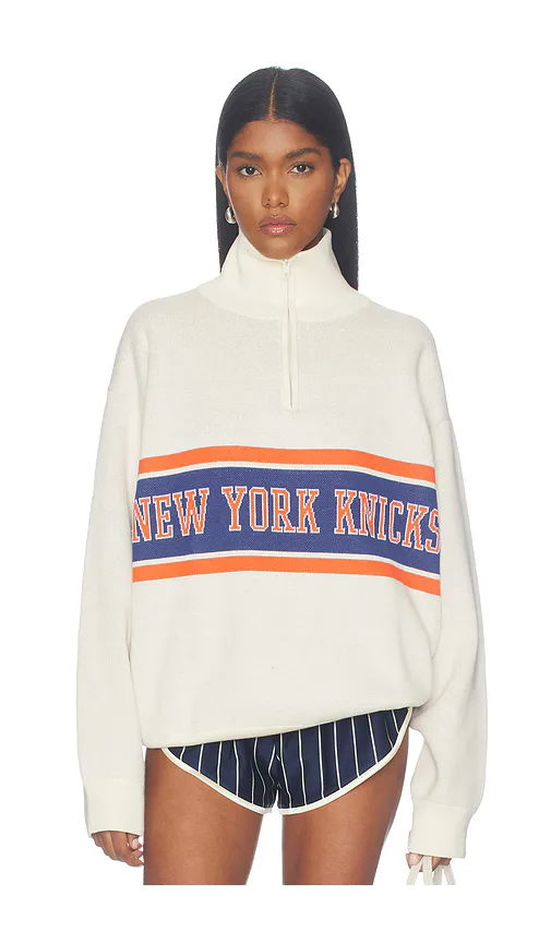 New York Knicks Team Stripe Quarter Zip Sweater