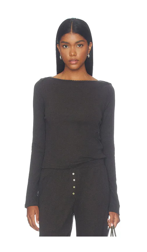 Pointelle Long Sleeve Bateau Top