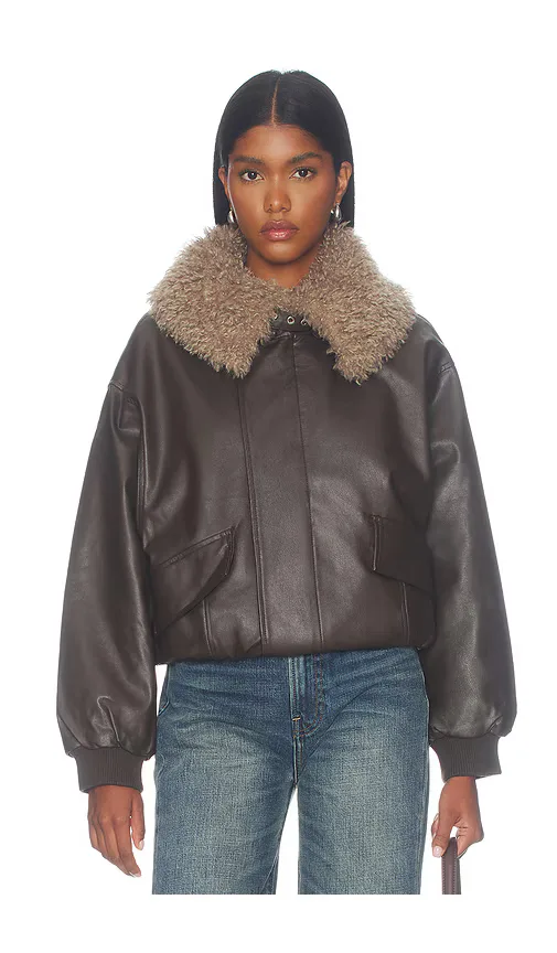 Faux Shearling Collar Leather Jacket