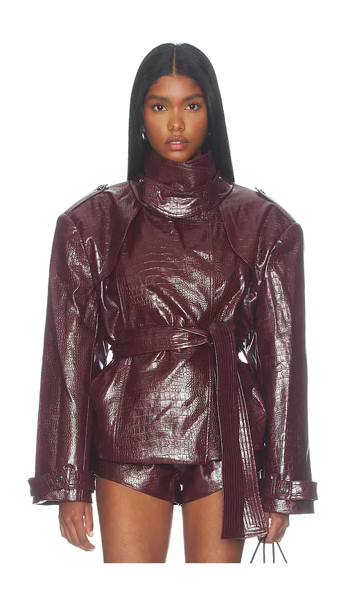 Faux Leather Croc Embossed Belted Jacket by Bronx Banco