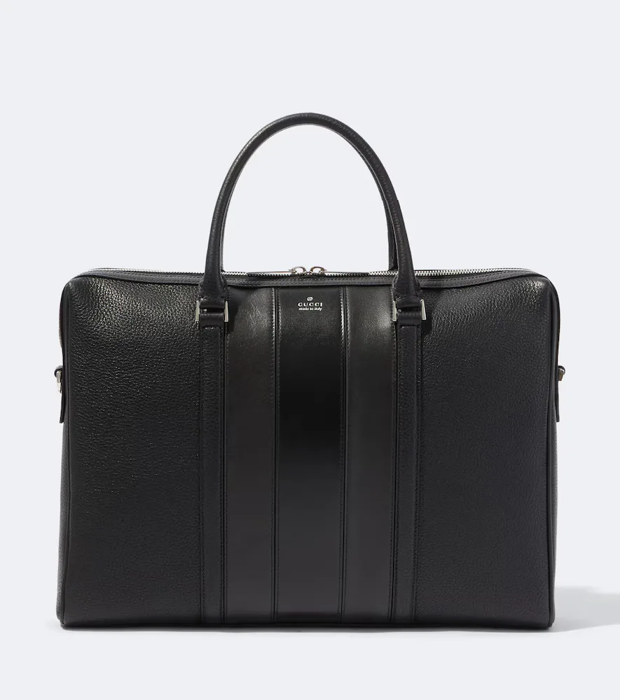 Web Trademark Medium Leather Briefcase by Gucci