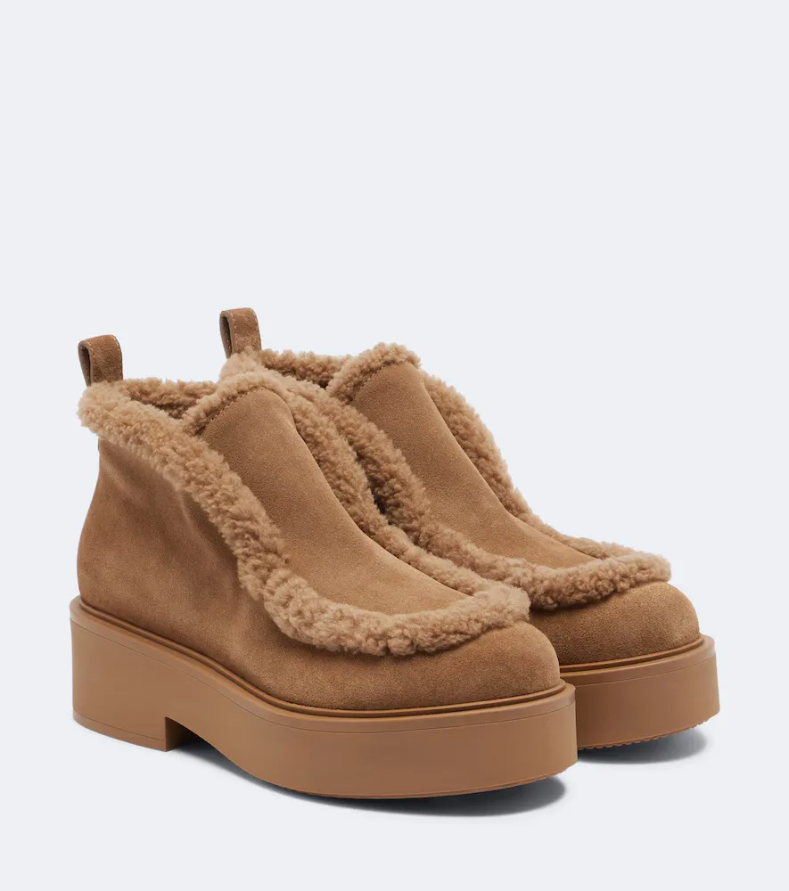 Yari Shearling-Lined Suede Ankle Boots by Gianvito Rossi