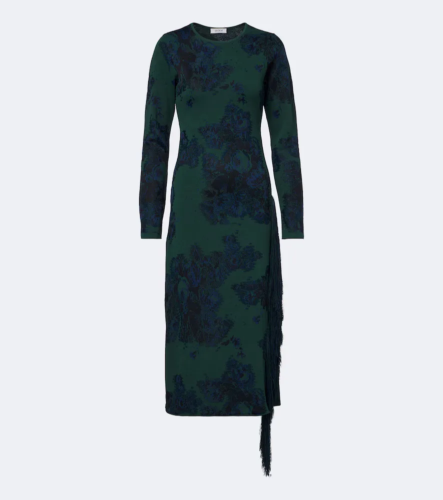 Floral Fringed Knitted Jacquard Midi Dress by Erdem