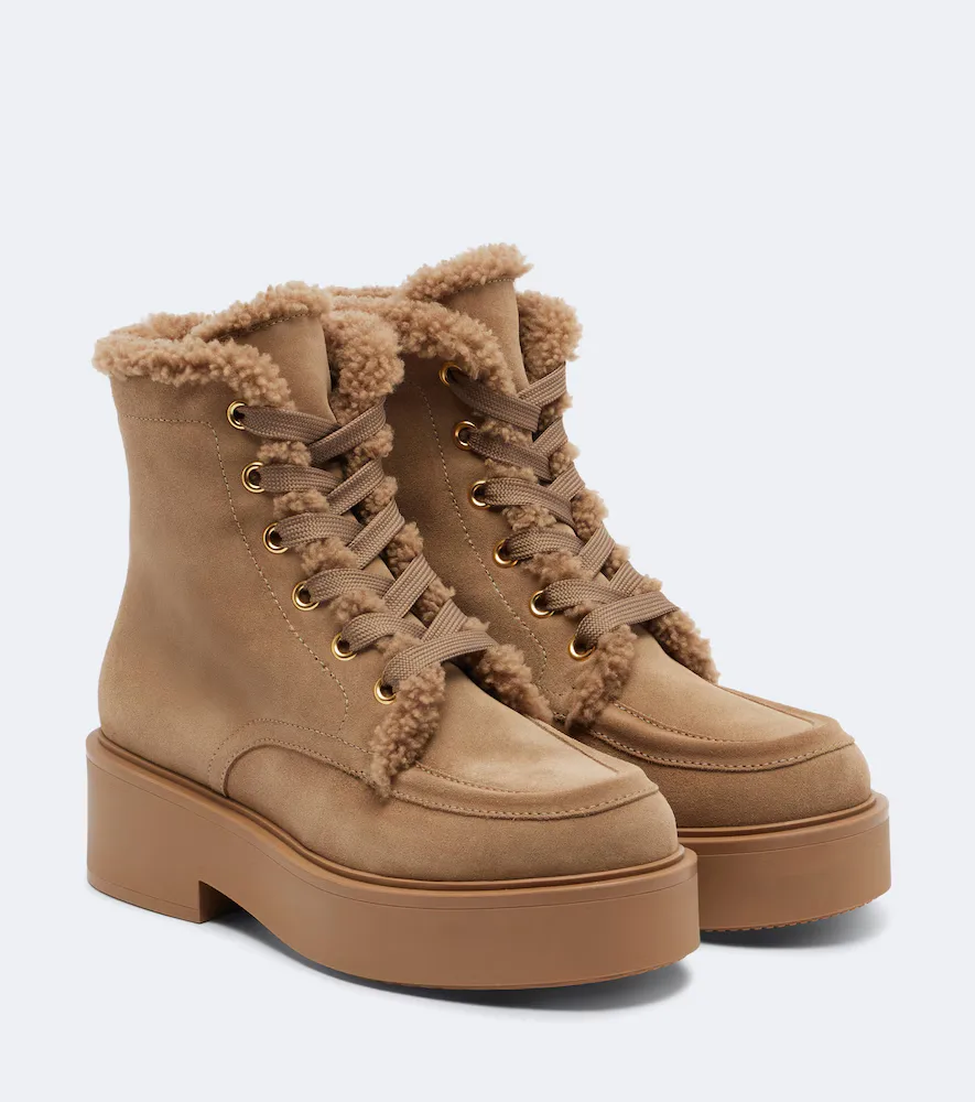 Kiso Shearling-Trimmed Lace-Up Boots by Gianvito Rossi