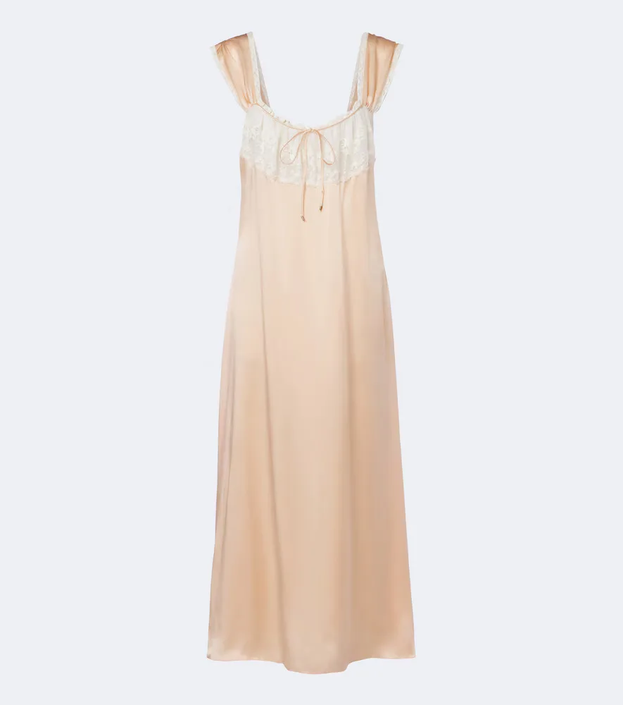 Lace-Trimmed Silk Satin Midi Dress by Chloé
