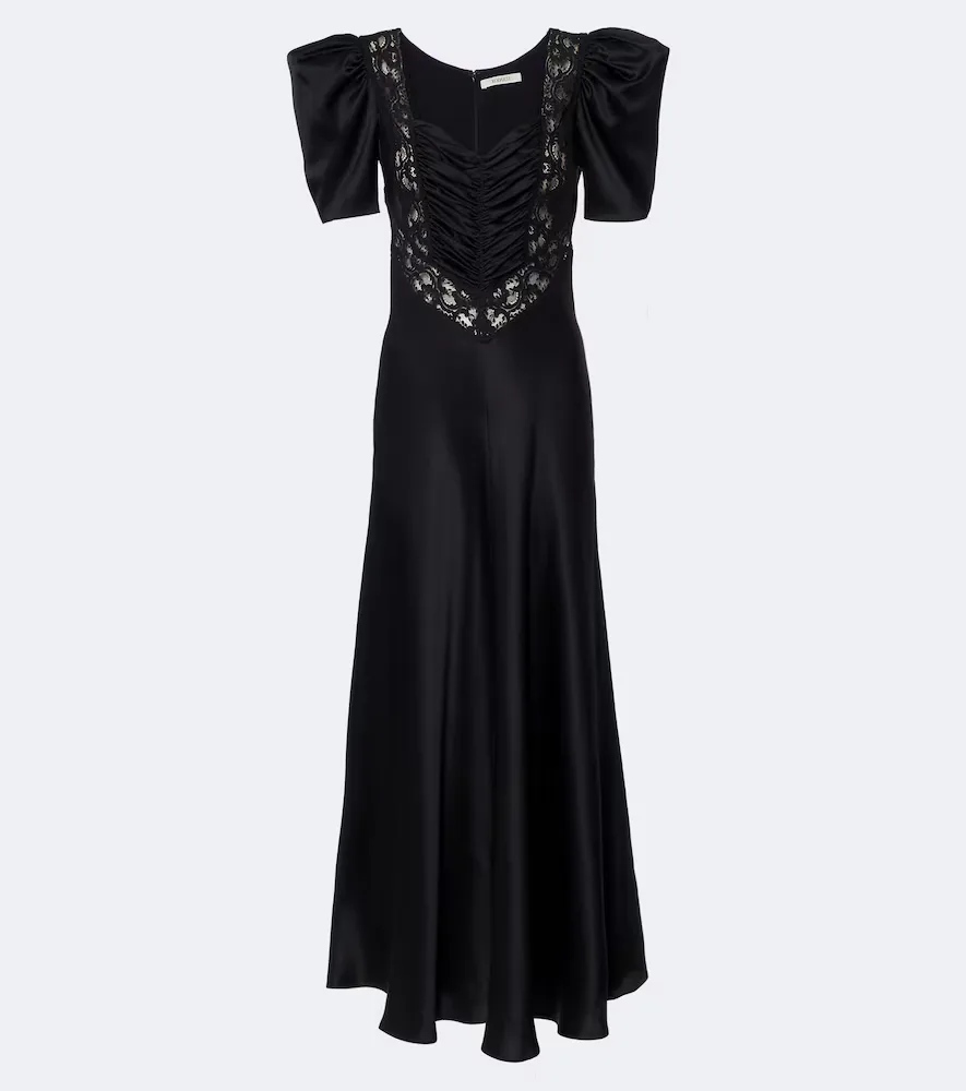 Lace-Trimmed Ruched Silk Satin Gown by Rodarte