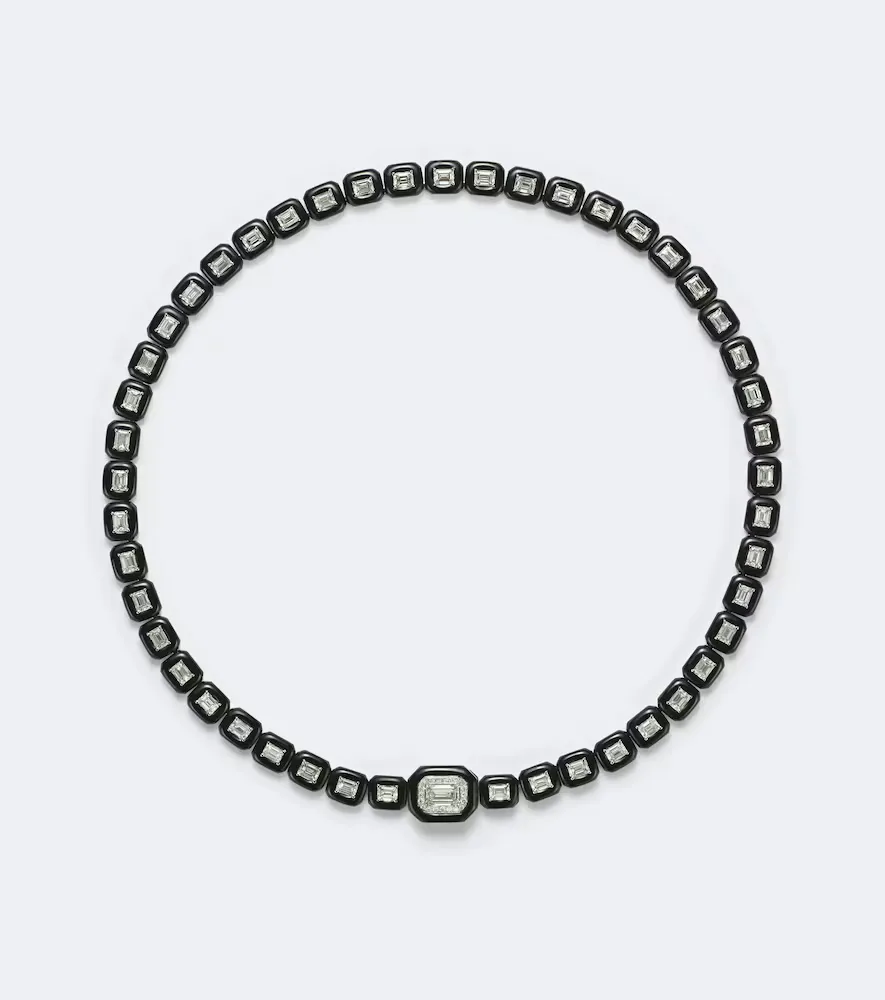 Oui 18kt White Gold and Enamel Necklace with Diamonds by Nikos Koulis
