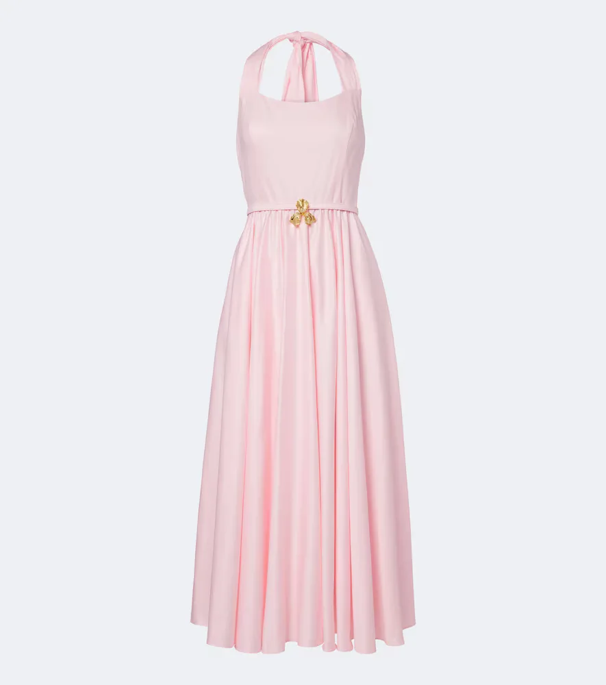 Pleated Cotton Poplin Sateen Midi Dress by Oscar de la Renta