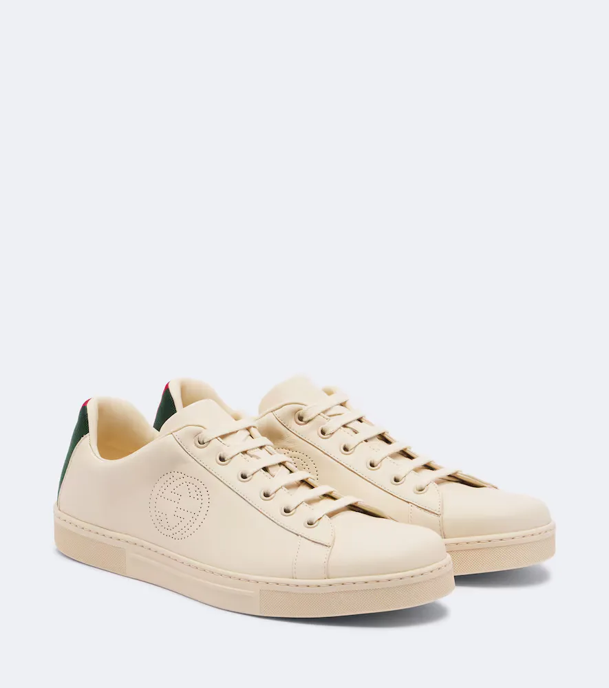 Ace Web Stripe Leather Sneakers
