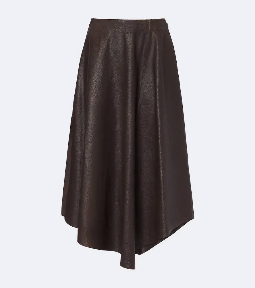 Cecilie Asymmetric Leather Midi Skirt