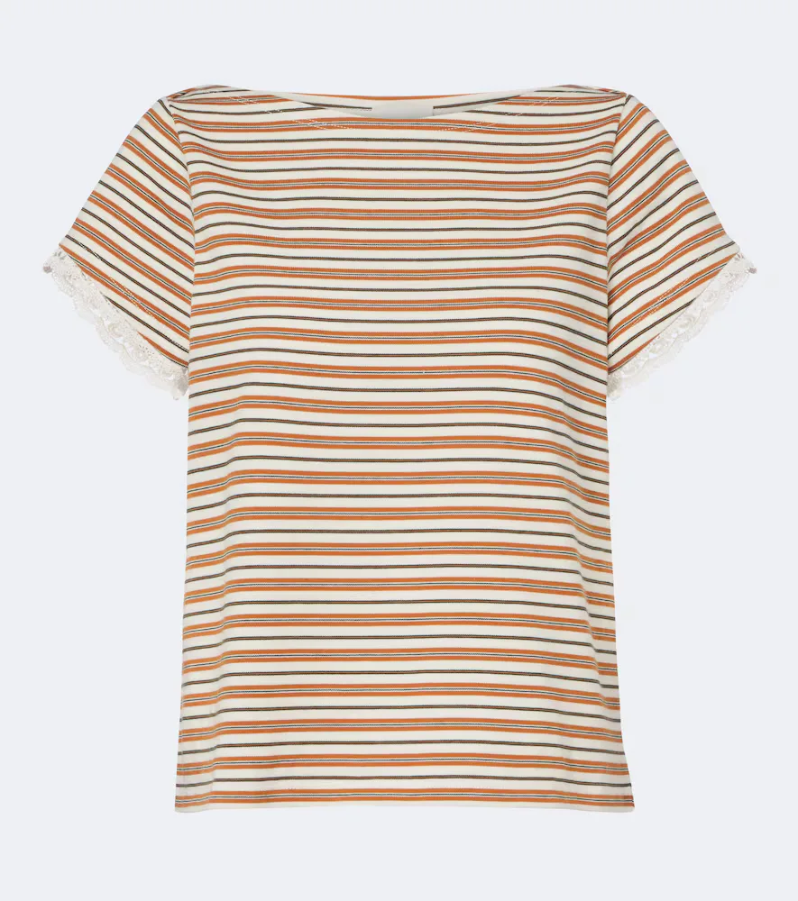 Maeve Lace-Trimmed Striped Cotton T-Shirt by Posse