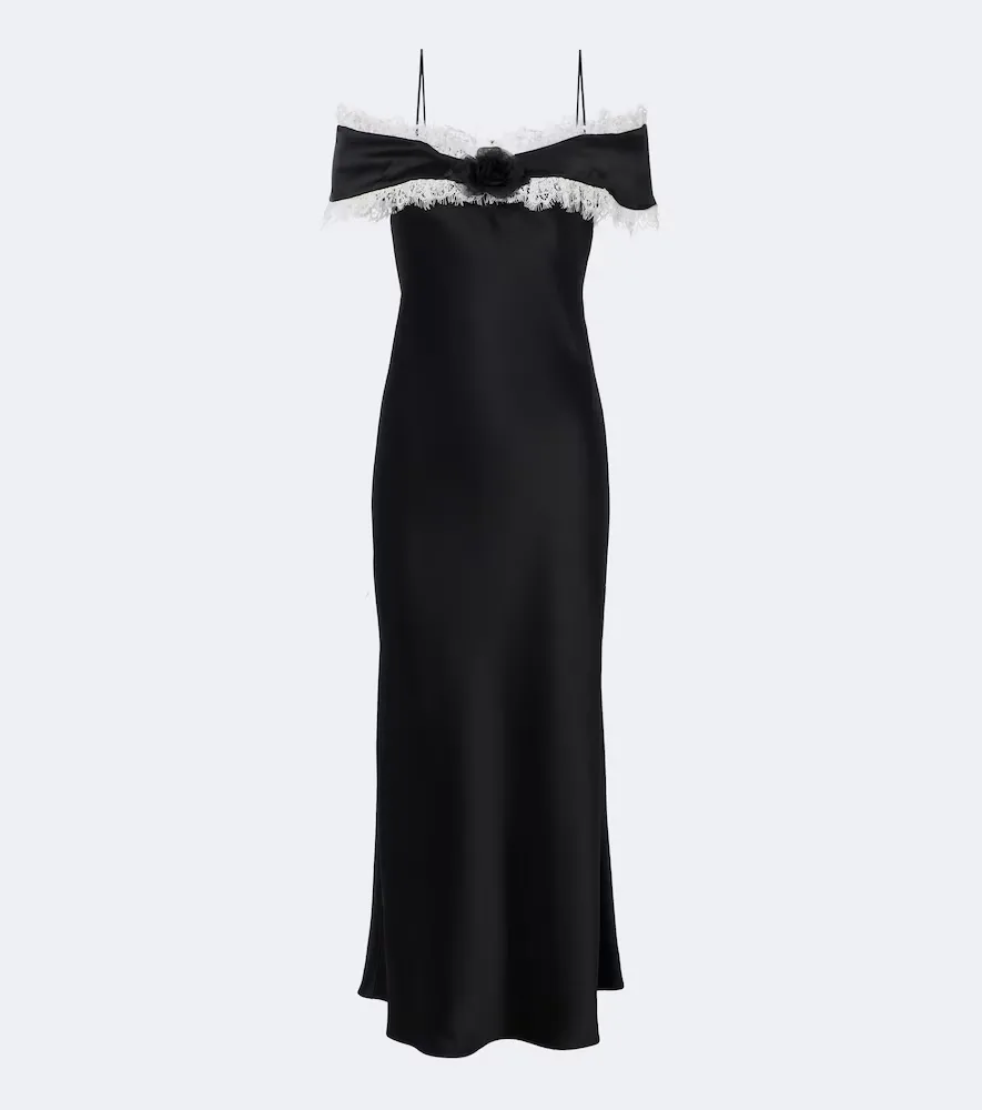 Floral-Appliqué Satin Midi Dress by Rodarte