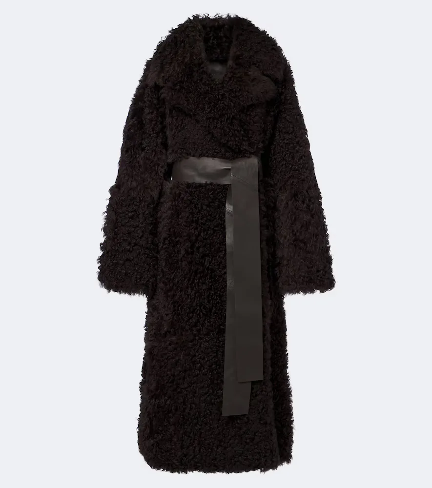 Magnus Leather-Trimmed Shearling Wrap Coat by Joseph