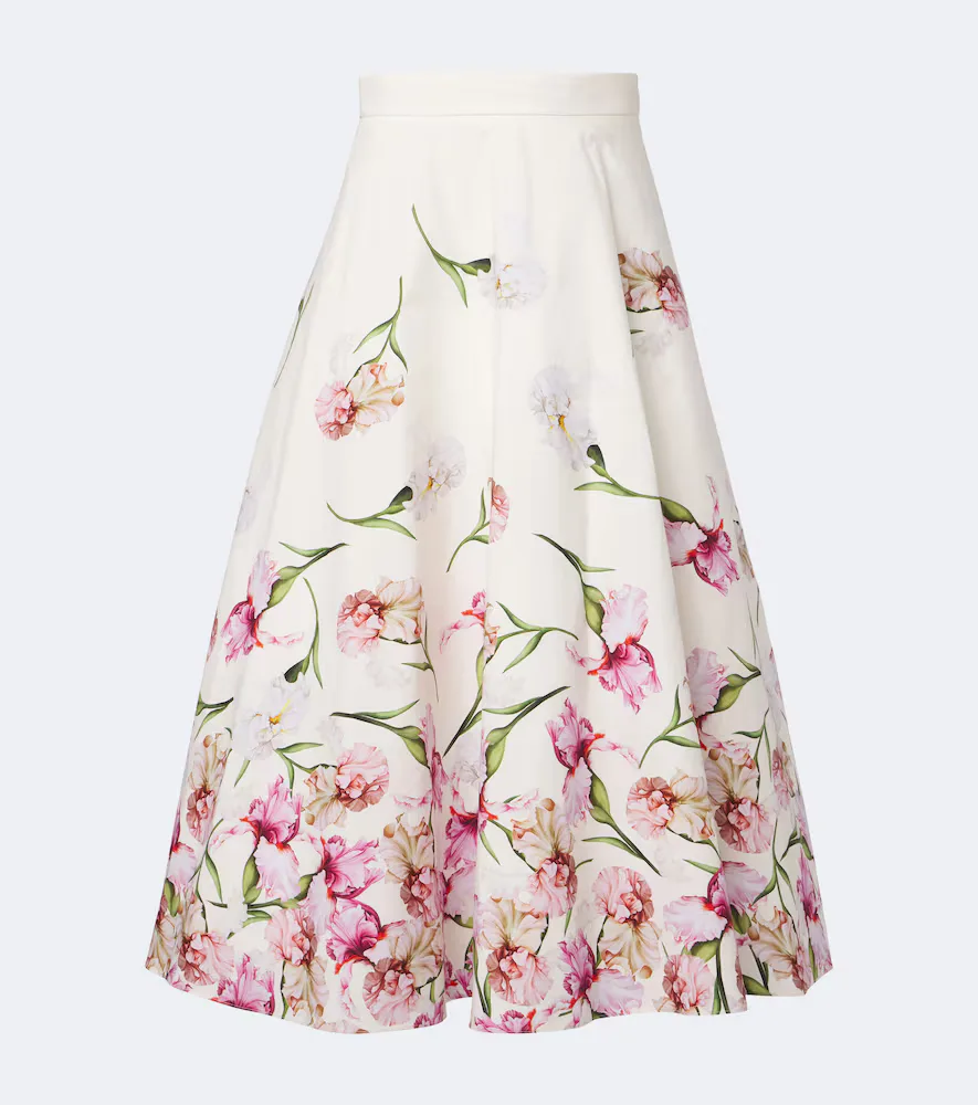 Floral Cotton-Blend Poplin Midi Skirt by Oscar de la Renta