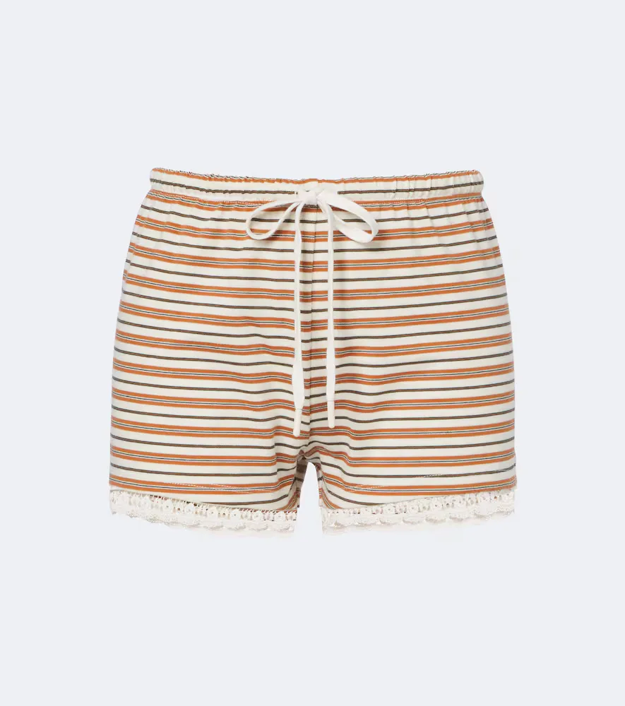 Maeve Lace-Trimmed Striped Cotton Shorts by Posse