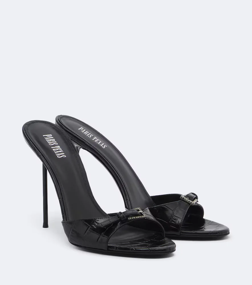 Lidia Croc-Effect Patent Leather Mules by Paris Texas