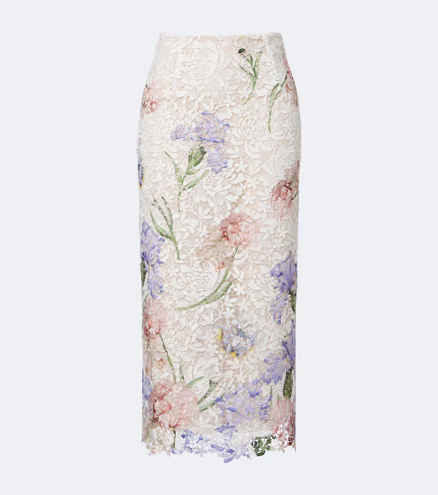 Floral Guipure Lace Midi Skirt by Oscar de la Renta