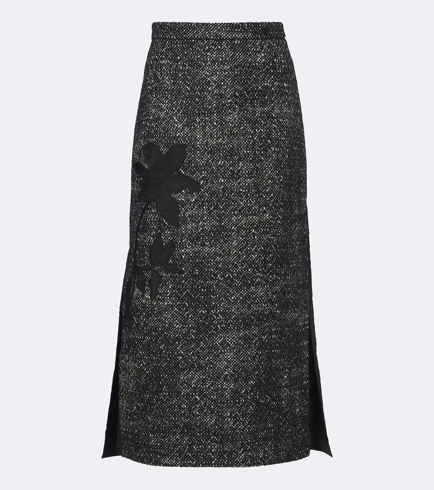 Embroidered Wool-Blend Midi Skirt