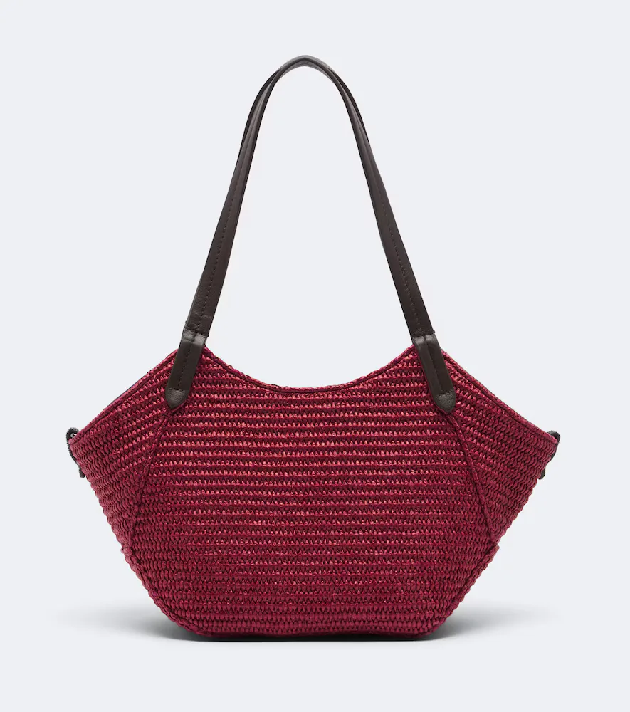 Monili Leather-Trimmed Raffia-Effect Tote Bag by Brunello Cucinelli
