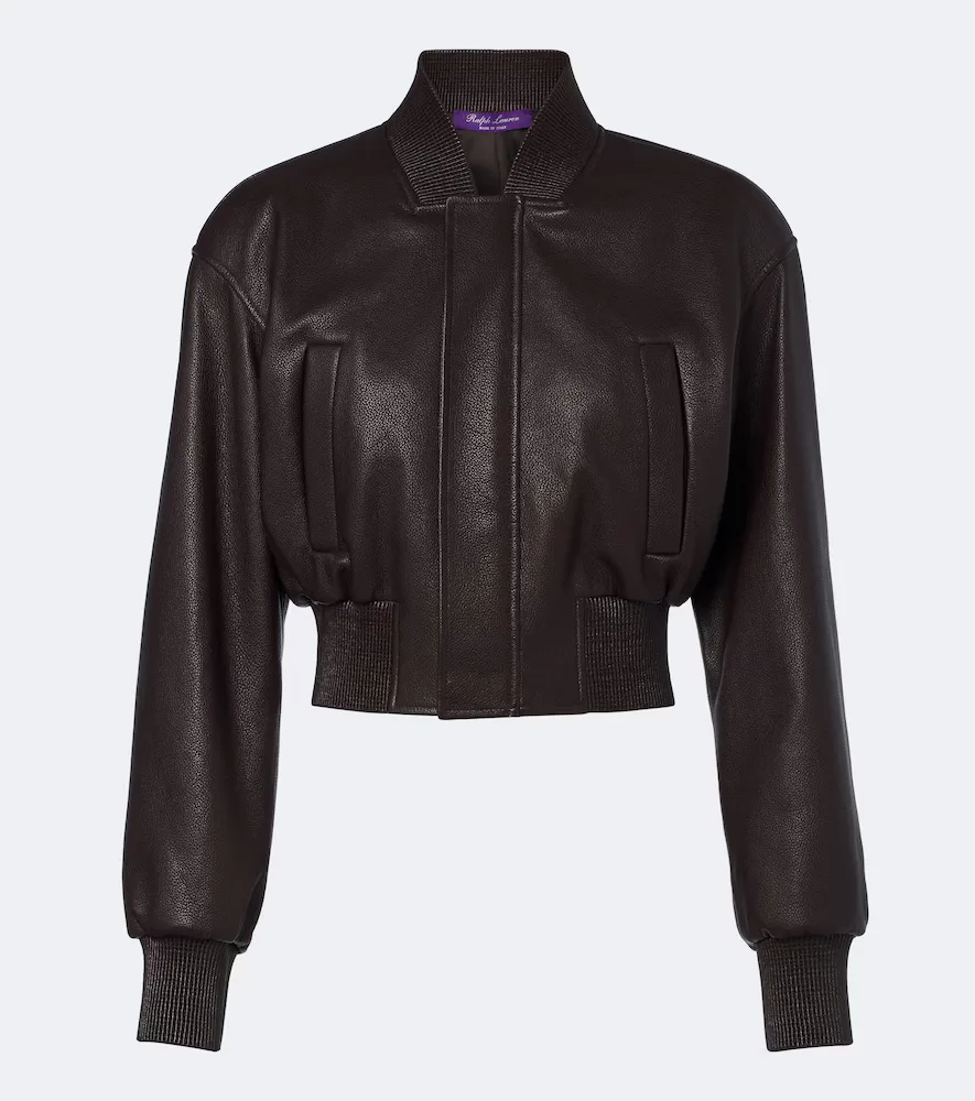 Noland Cropped Leather Bomber Jacket by Ralph Lauren