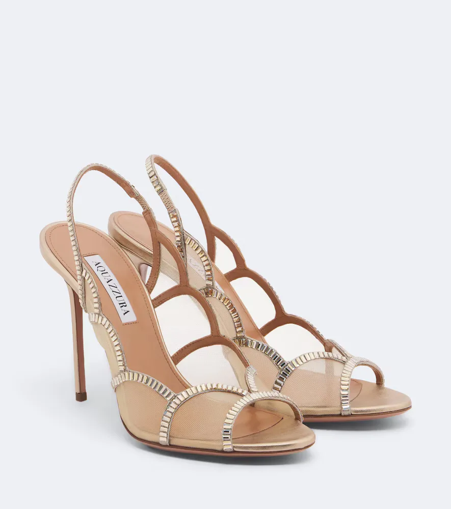 Nightfall Embellished Mesh Slingback Sandals by Aquazzura