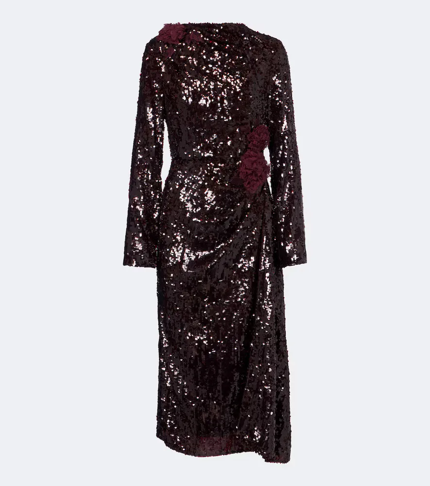 Floral-Appliqué Gathered Sequined Midi Dress by Erdem