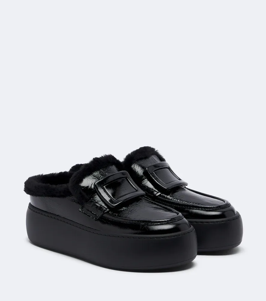 Shearling-Lined Leather Platform Mules by Roger Vivier