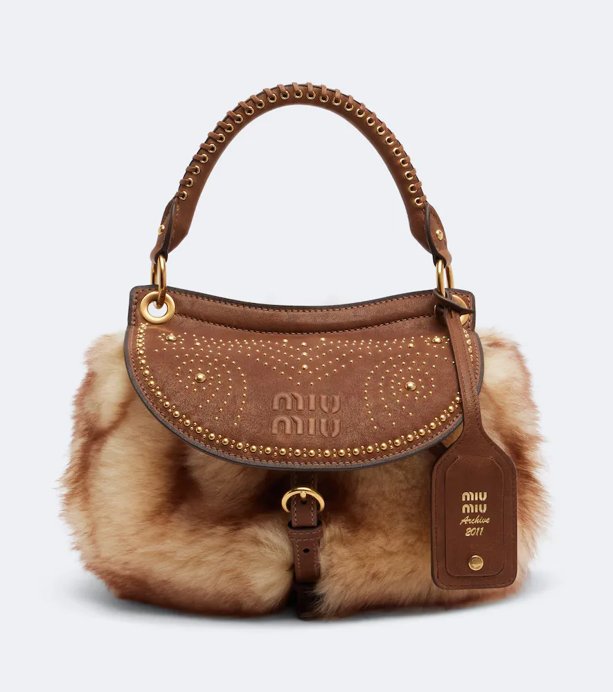 Rendez-Vous Studded Shearling Tote Bag by Miu Miu