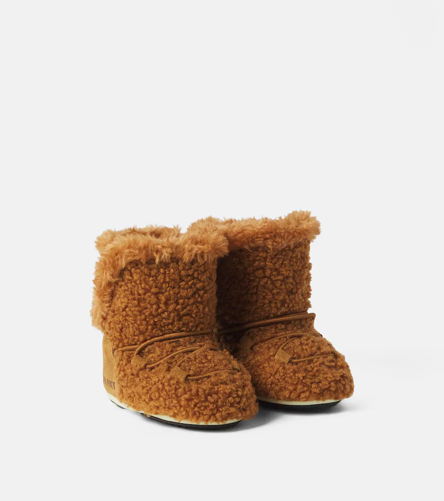 Baby Crib Suede-Trimmed Teddy Booties by Moon Boot Kids