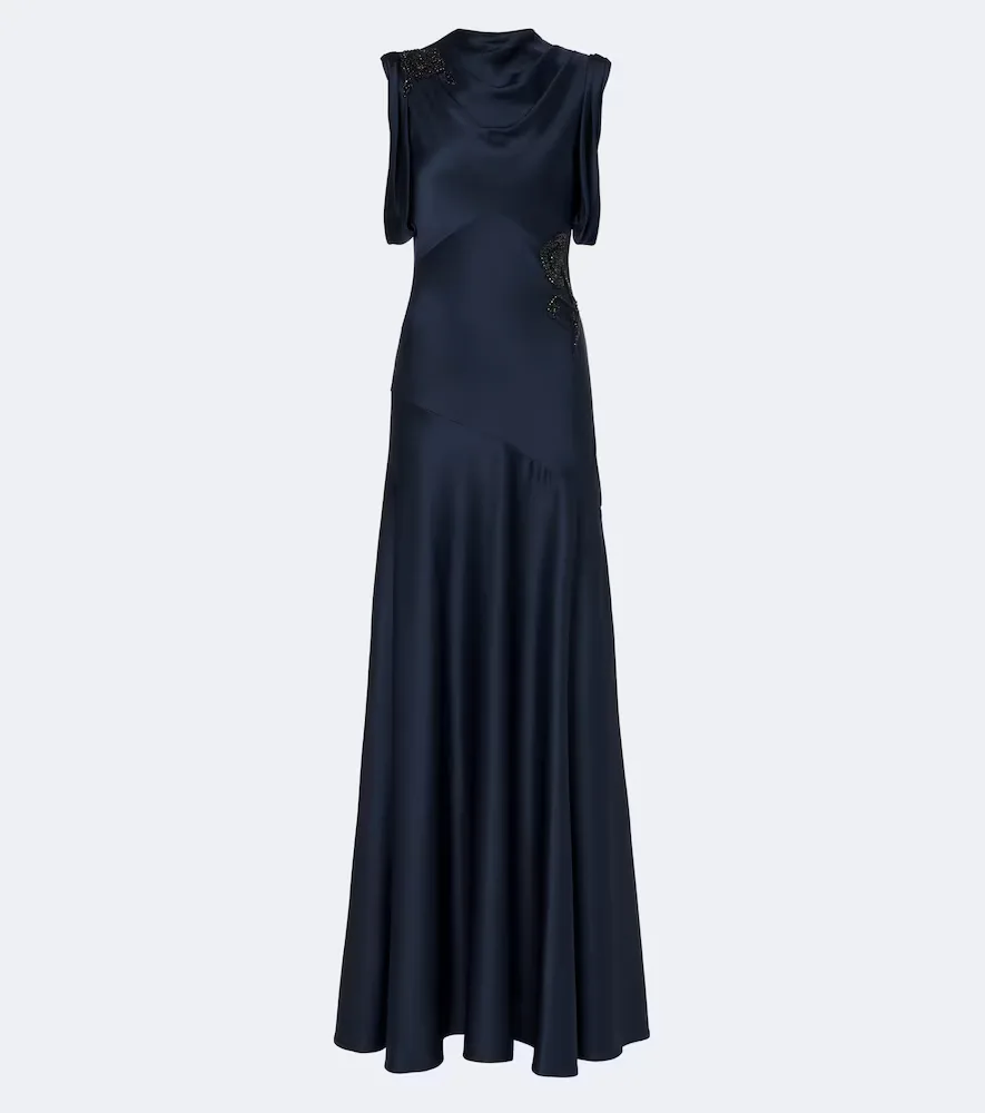 Draped Embellished Satin Cady Gown by Erdem