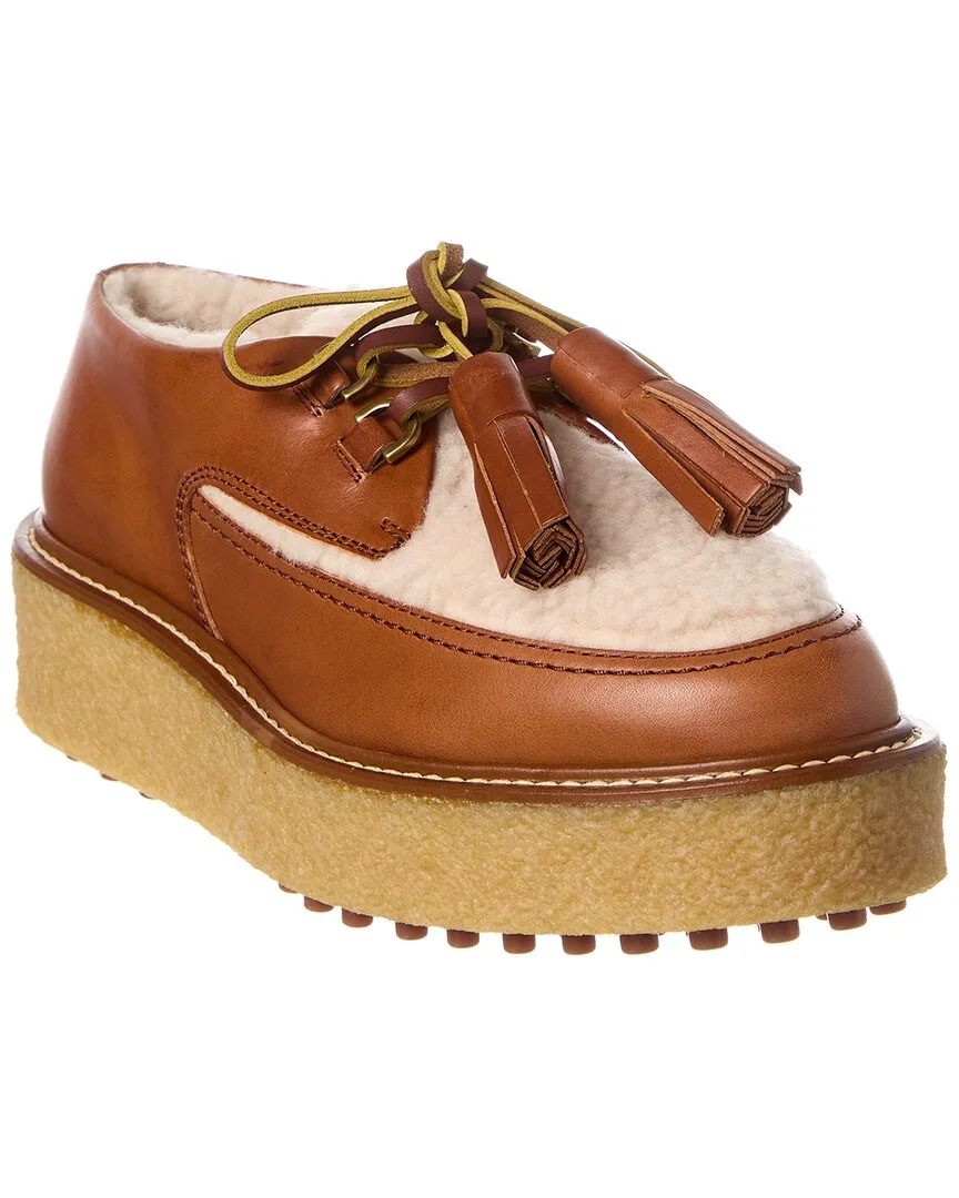 Leather & Shearling Platform Loafer by Tod's