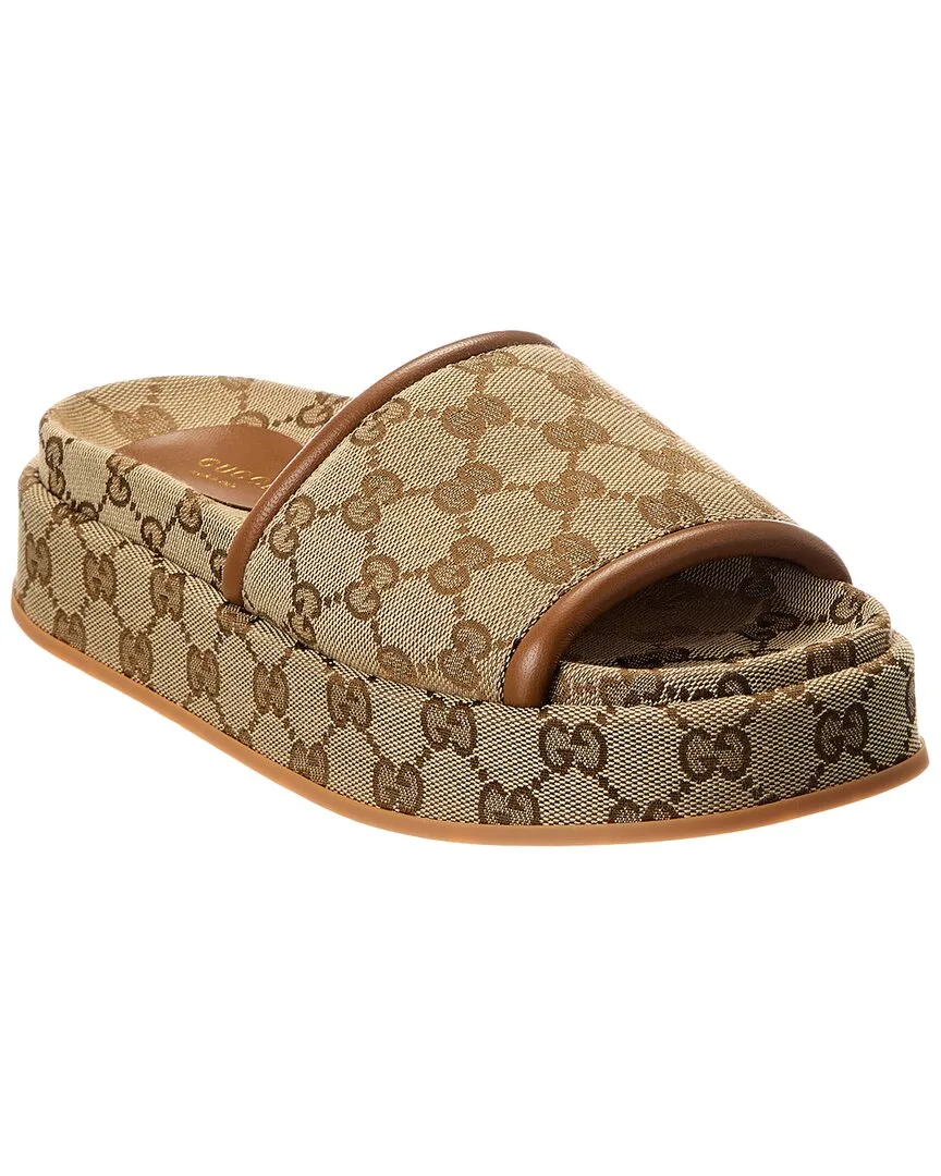 GG Canvas & Leather Platform Slide by Gucci