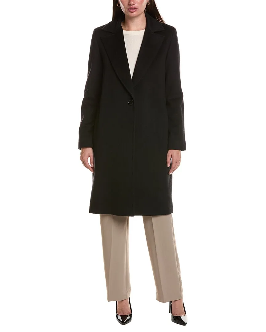 Single-Breasted Notched Lapel Wool & Cashmere-Blend Coat