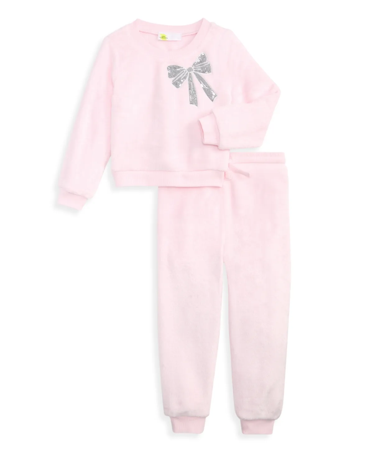 Sequin Bow Minky Long-Sleeve Sweatshirt and Joggers, 2-Piece Set by Epic Threads