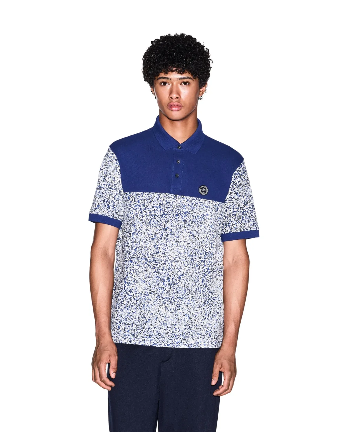 A - x Armani Exchange Cotton Pique Color-Block Polo Shirt by Armani