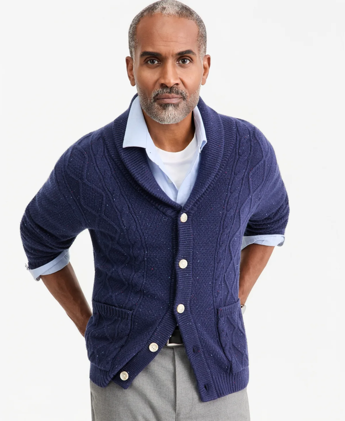Donegal Cable Knit Shawl Collar Cardigan Sweater by Club Room