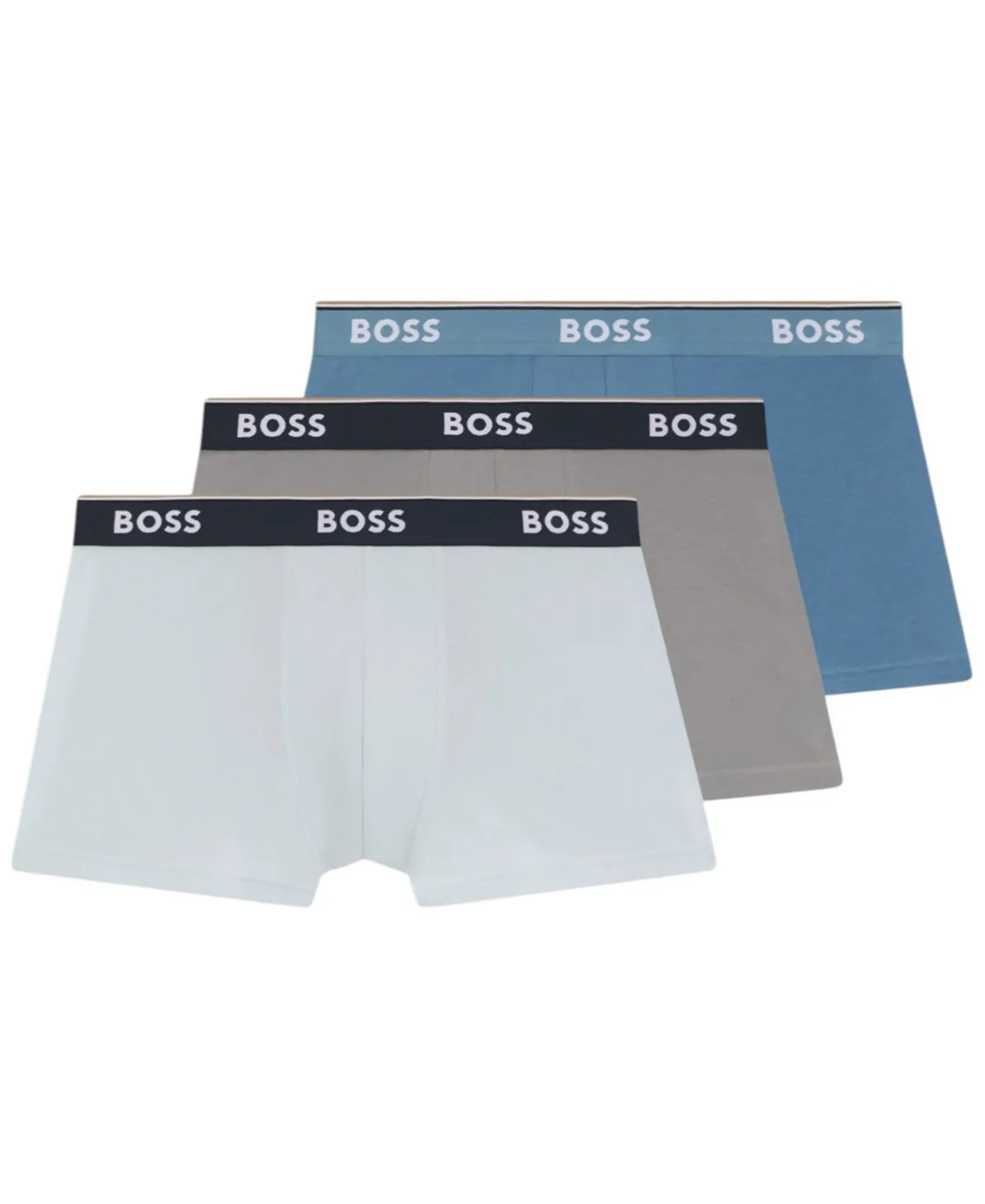 Boss by Hugo Boss Power Cotton-Stretch Exposed Elastic Waistband Trunks, 3-Pack