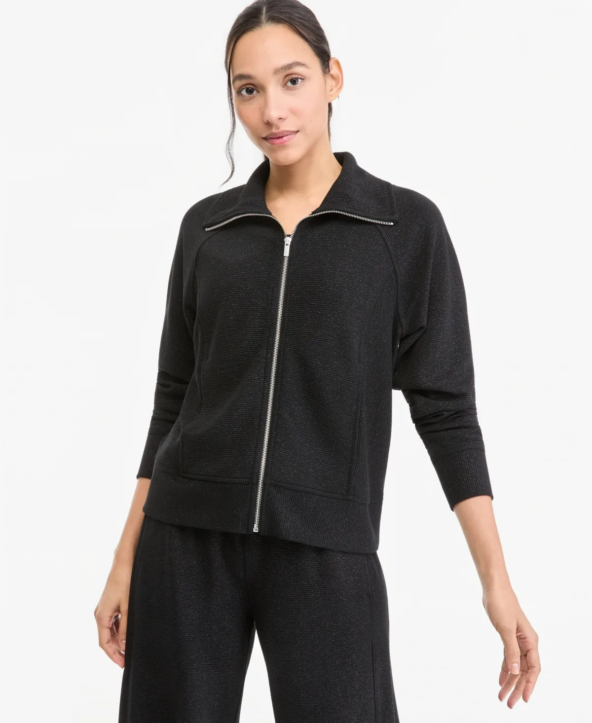 Shine Ottoman-Rib Full Zip Mock Neck Jacket by Id Ideology
