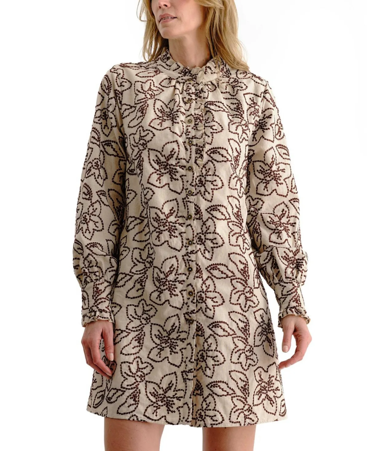 Ramona Long-Sleeve Floral-Embroidered Mini Dress by Cartolina