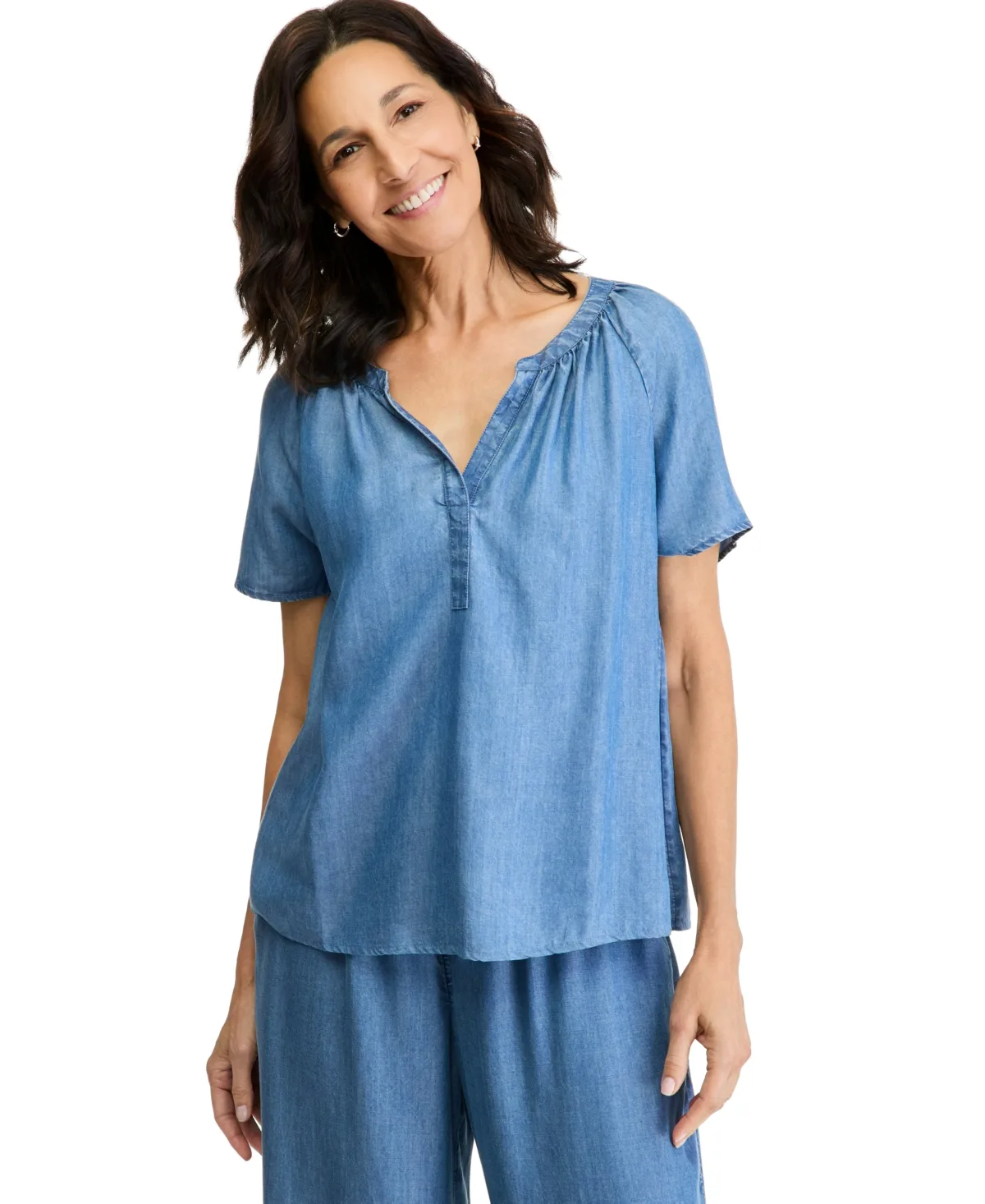 Chambray Flutter-Sleeve Blouse by Style & Co
