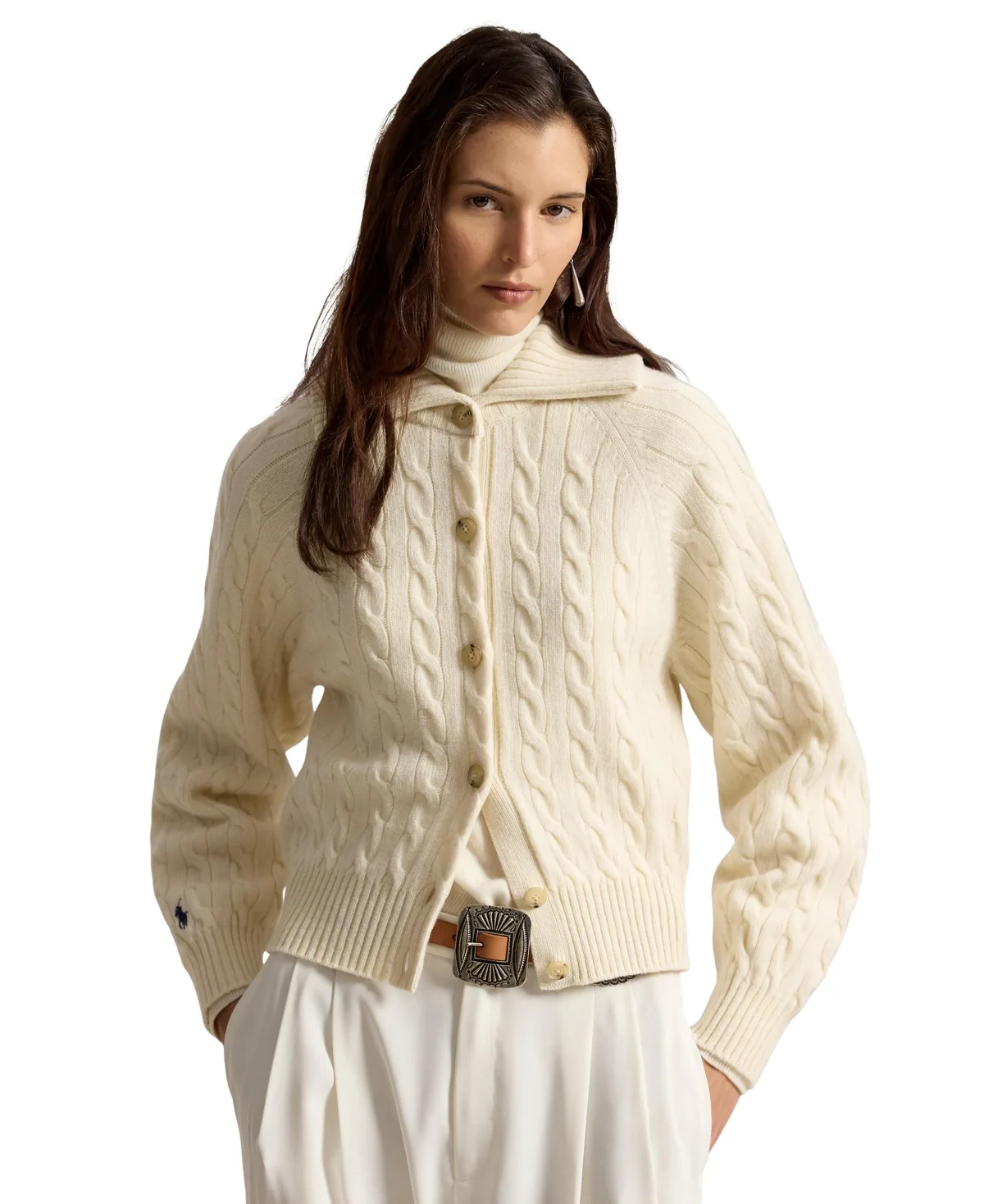 Cable-Knit Wool-Cashmere Blend Cardigan Sweater